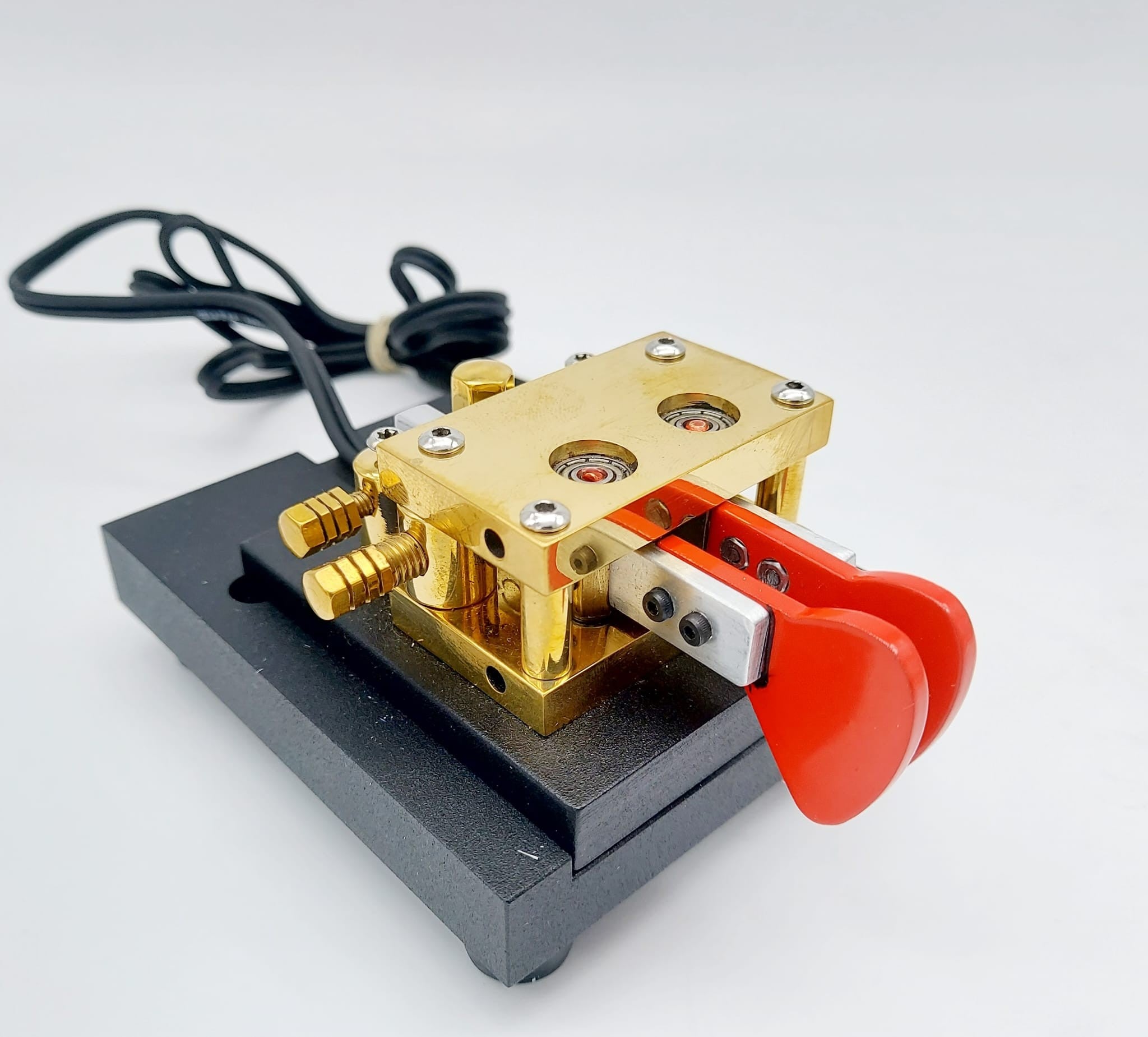 KA8KF Iambic dual paddle - tasto telegrafico con base staccabile per  stazione fissa o SOTA (rosso)